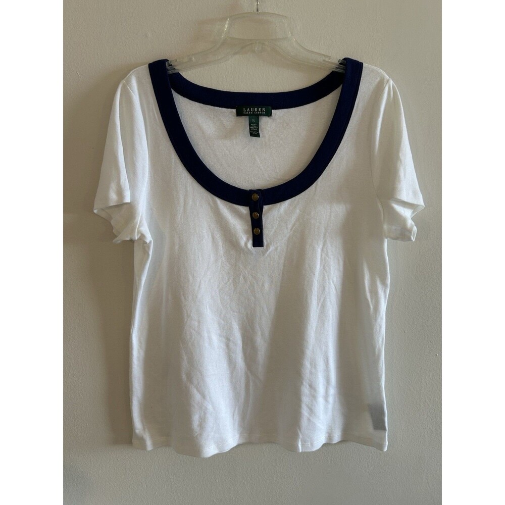 Polo Ralph Lauren Scoop Neck T-shirt Womens Size XL Navy White Cotton